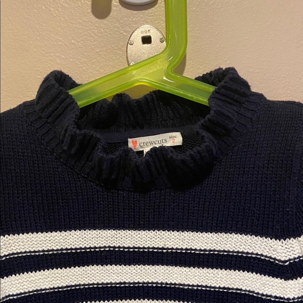 Crewcuts Girls 2T Navy & White Striped Sweater Dress with Shimmery Pleated Skirt - Picture 3 of 7